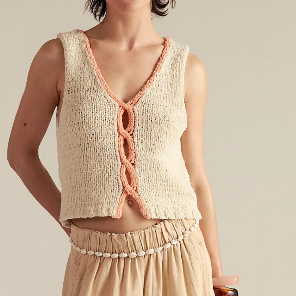 Free People Sicily Shell Sweater in Ivory Combo sz XS NWT - Picture 2 of 4